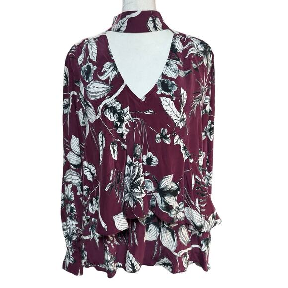 Parker Tops - Parker Womens Hamlet Mock Neck Bouquet Floral Print 100% Silk Blouse, Sz Medium